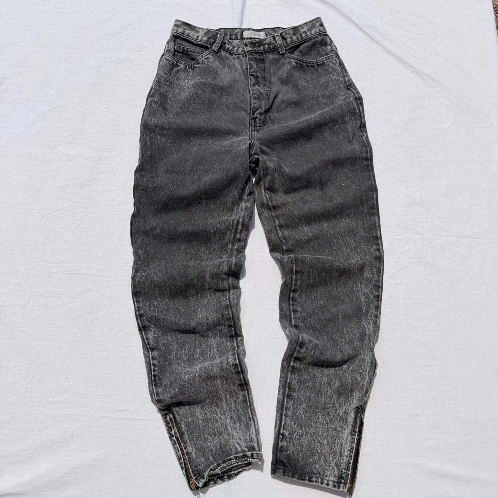 Vintage 80s Bonjour Jeans Womens‎ 8 Black Acid Wash High Rise Tapered Zip Ankle